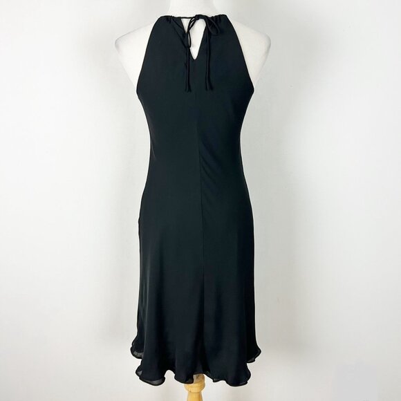 Vintage Y2K Ann Taylor Black Silk Halter Dress Ruffle Hem Cocktail Size 6P Women - Picture 2 of 5
